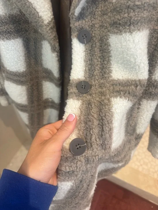 NVLT Plaid Long Trench Coat in White & Taupe - Picture 3 of 4